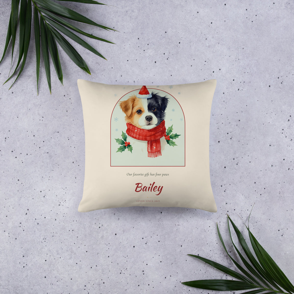 Christmas Dog Portrait Gift for Mom – front view – Throw Pillow