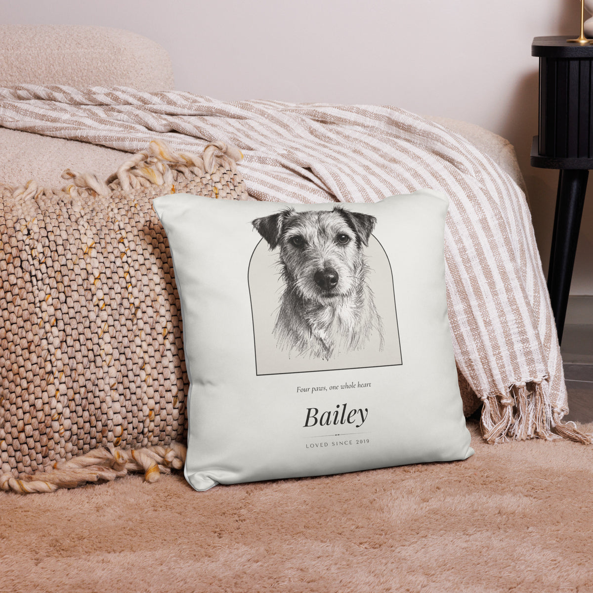 Pencil Sketch Dog Portrait Gift for Mom – lifestyle photo – Throw Pillow