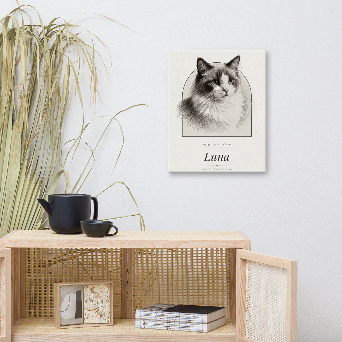 Pencil Sketch Cat Portrait Gift for Mom – lifestyle photo – Canvas Print