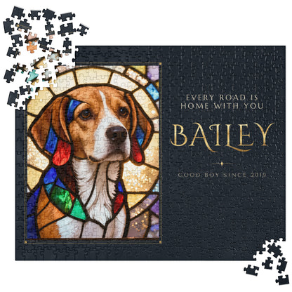 Stained Glass Dog Portrait – product photo – Jigsaw Puzzle