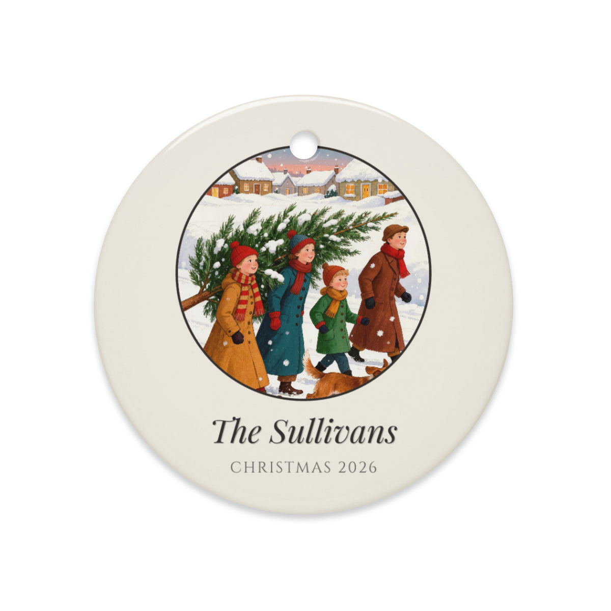 christmas family portrait – lifestyle photo – Ceramic Ornament