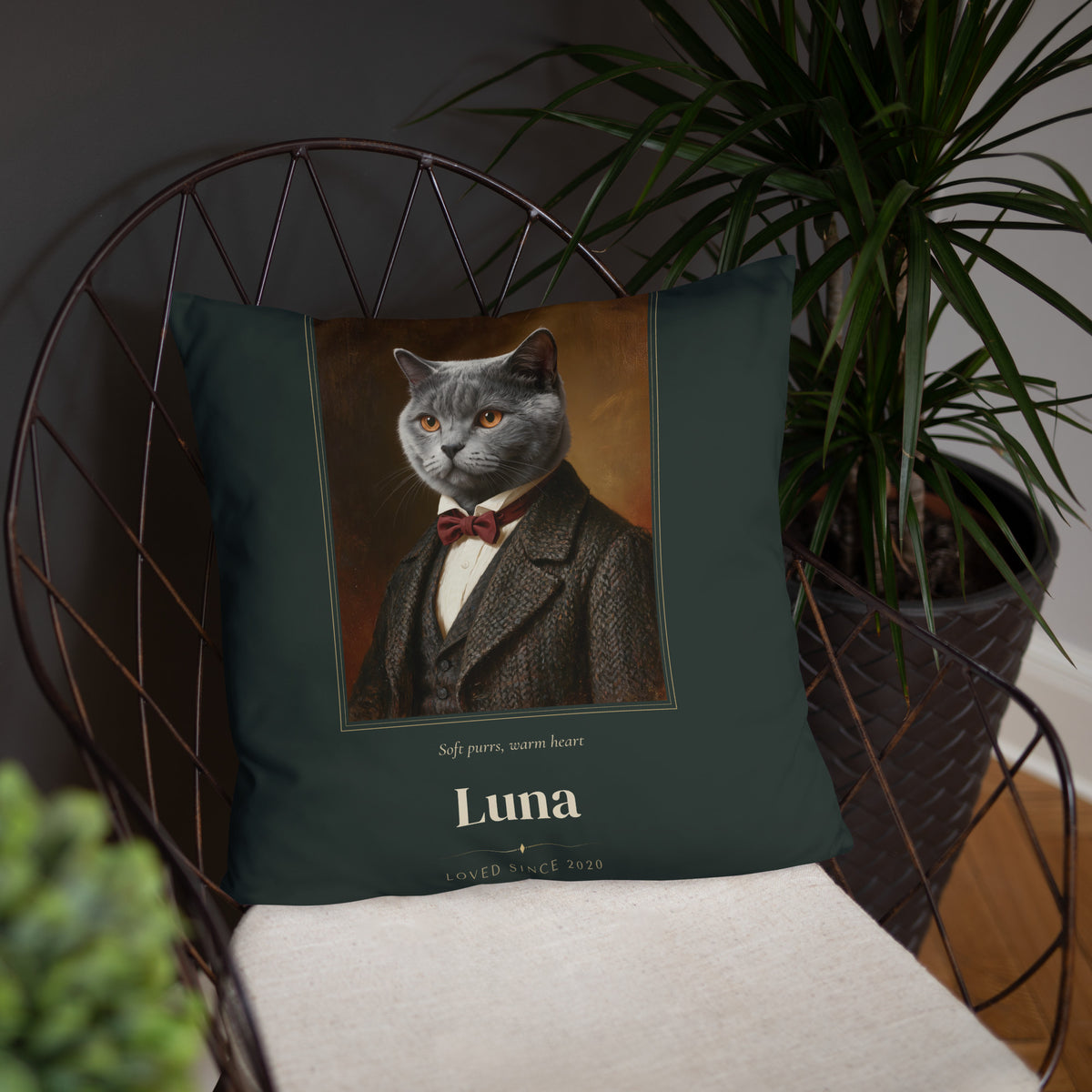 Gentleman Cat Portrait Gift for Mom – product photo, front lifestyle 4 – Throw Pillow