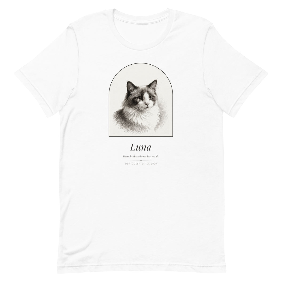 Pencil Sketch Cat Portrait – front view – T-Shirt