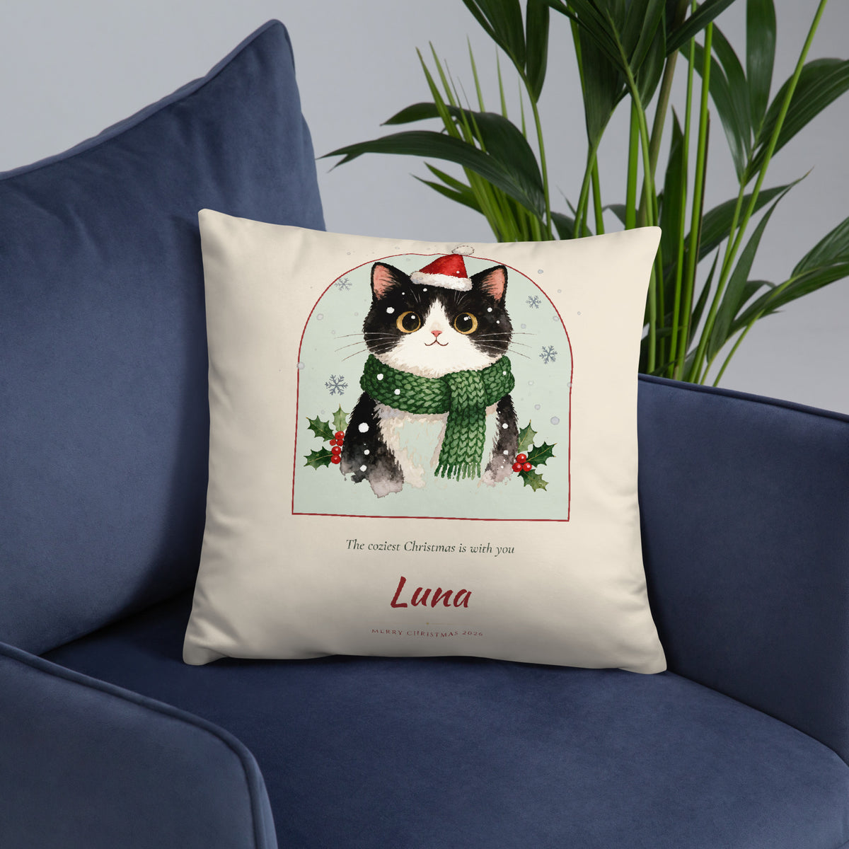 Christmas Cat Portrait – lifestyle photo, front lifestyle 6 – Throw Pillow