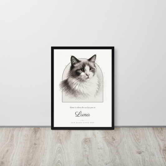 Pencil Sketch Cat Portrait – lifestyle photo – Framed Print