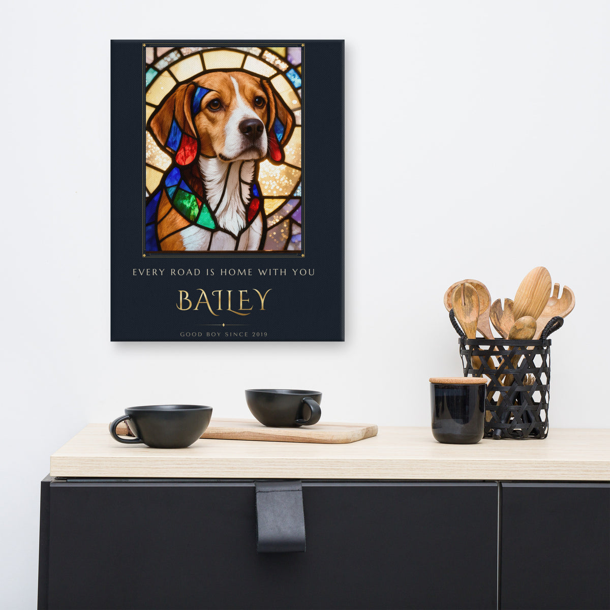 Stained Glass Dog Portrait – lifestyle photo – Canvas Print