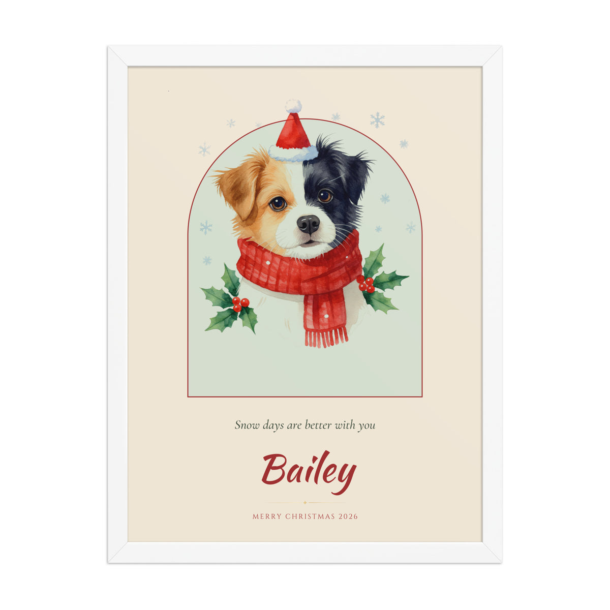 Christmas Dog Portrait – Christmas Pet Portrait – Framed Print