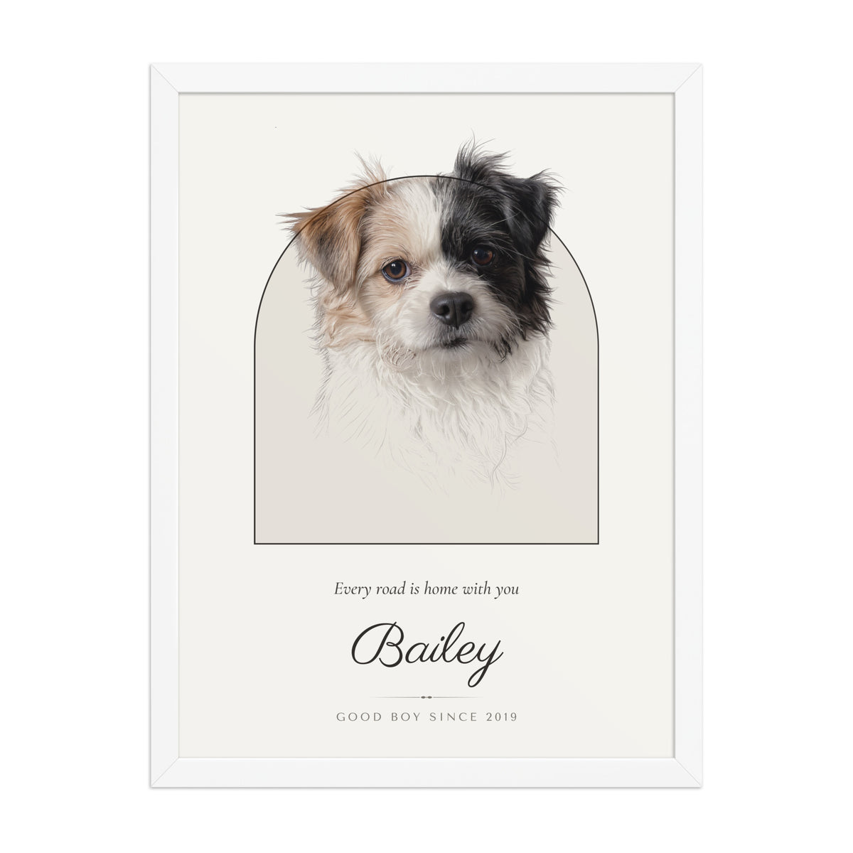 Pencil Sketch Dog Portrait – front view – Framed Print