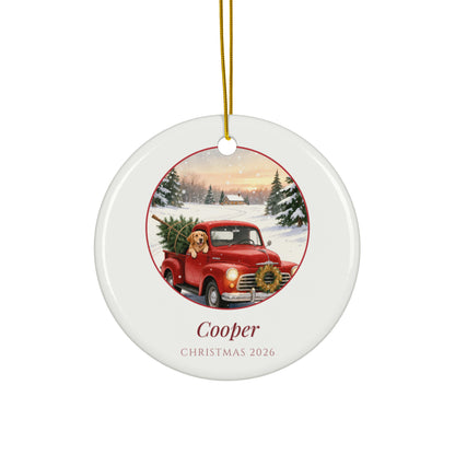 christmas pet portrait – product photo – Little Red Truck Christmas Ornament