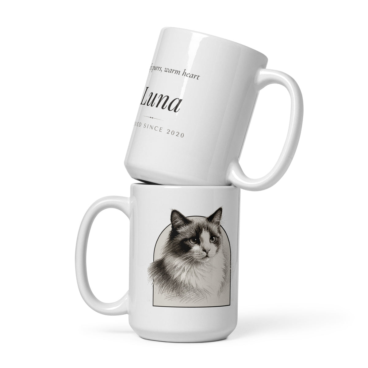 Pencil Sketch Cat Portrait Gift for Mom – front view, front view – Coffee Mug
