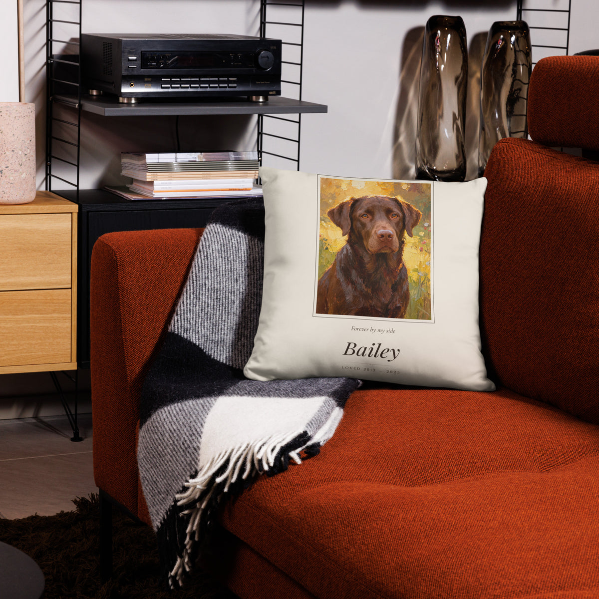 Oil Painting Pet Memorial Portrait – lifestyle photo – Throw Pillow