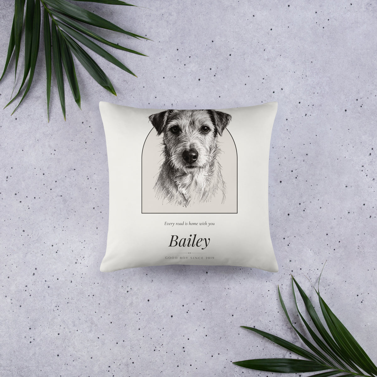 Pencil Sketch Dog Portrait – front view – Throw Pillow