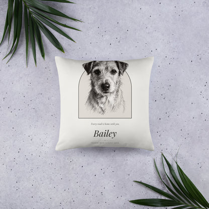 Pencil Sketch Dog Portrait – front view – Throw Pillow