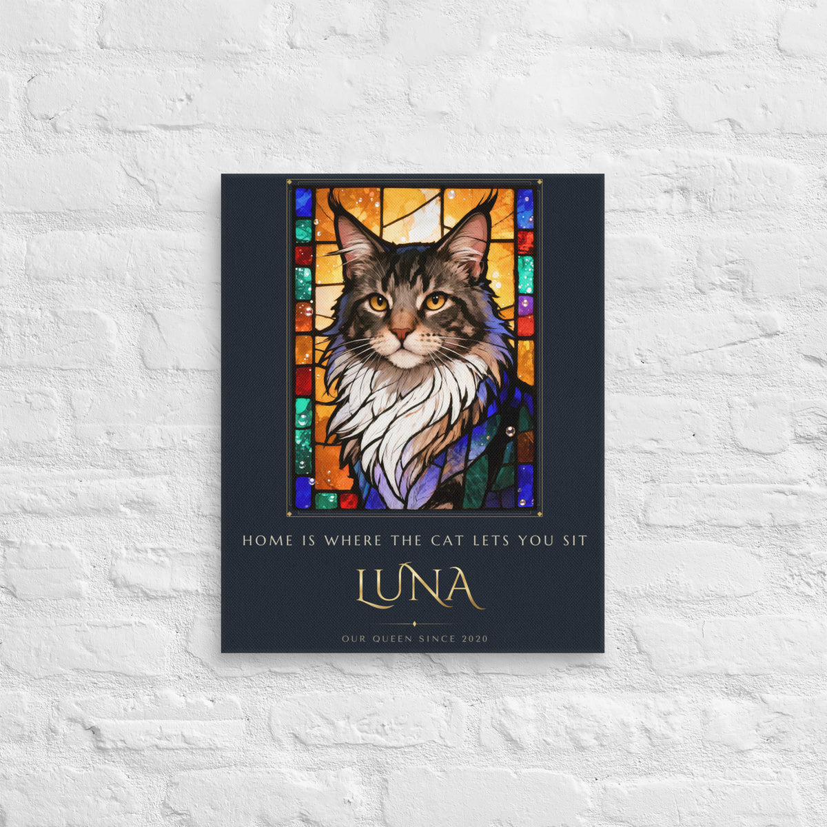 Stained Glass Cat Portrait – lifestyle photo – Canvas Print