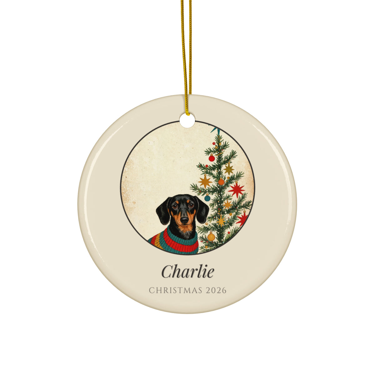 christmas pet portrait – product photo – 1950s Christmas Card Ornament