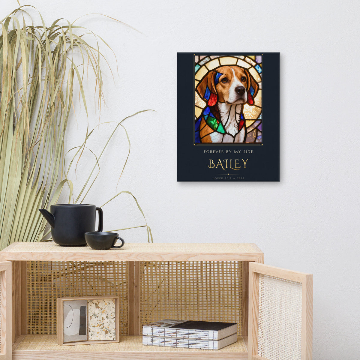 Stained Glass Pet Memorial Portrait – lifestyle photo – Canvas Print