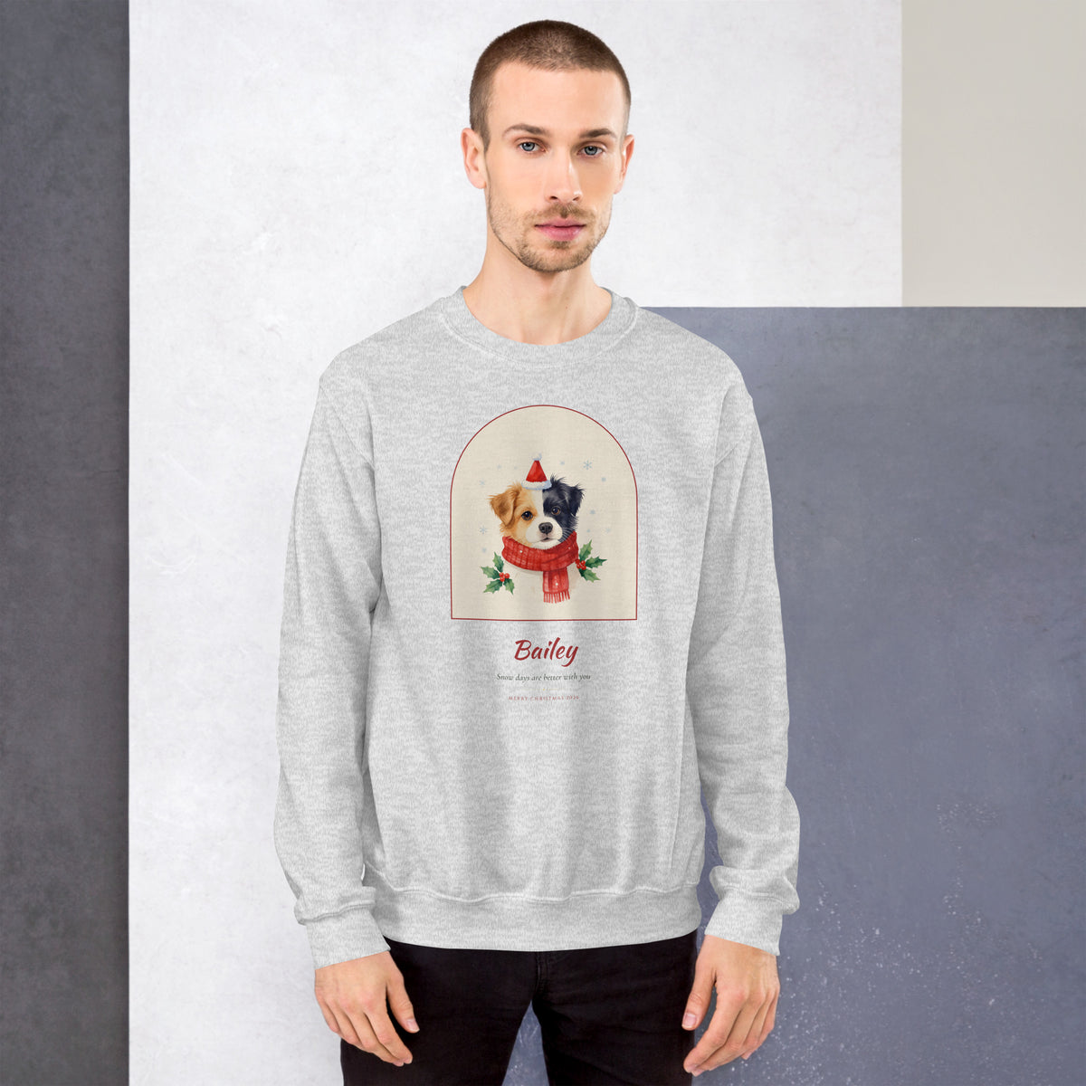 Christmas Dog Portrait – Christmas Pet Portrait – Crewneck Sweatshirt