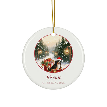 christmas pet portrait – product photo – Delivering Presents Ornament