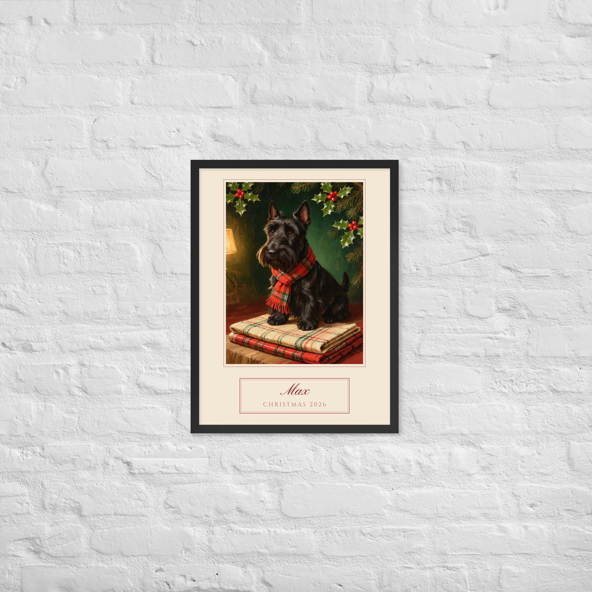 christmas pet portrait – lifestyle photo – Enhanced Matte Paper Framed Poster