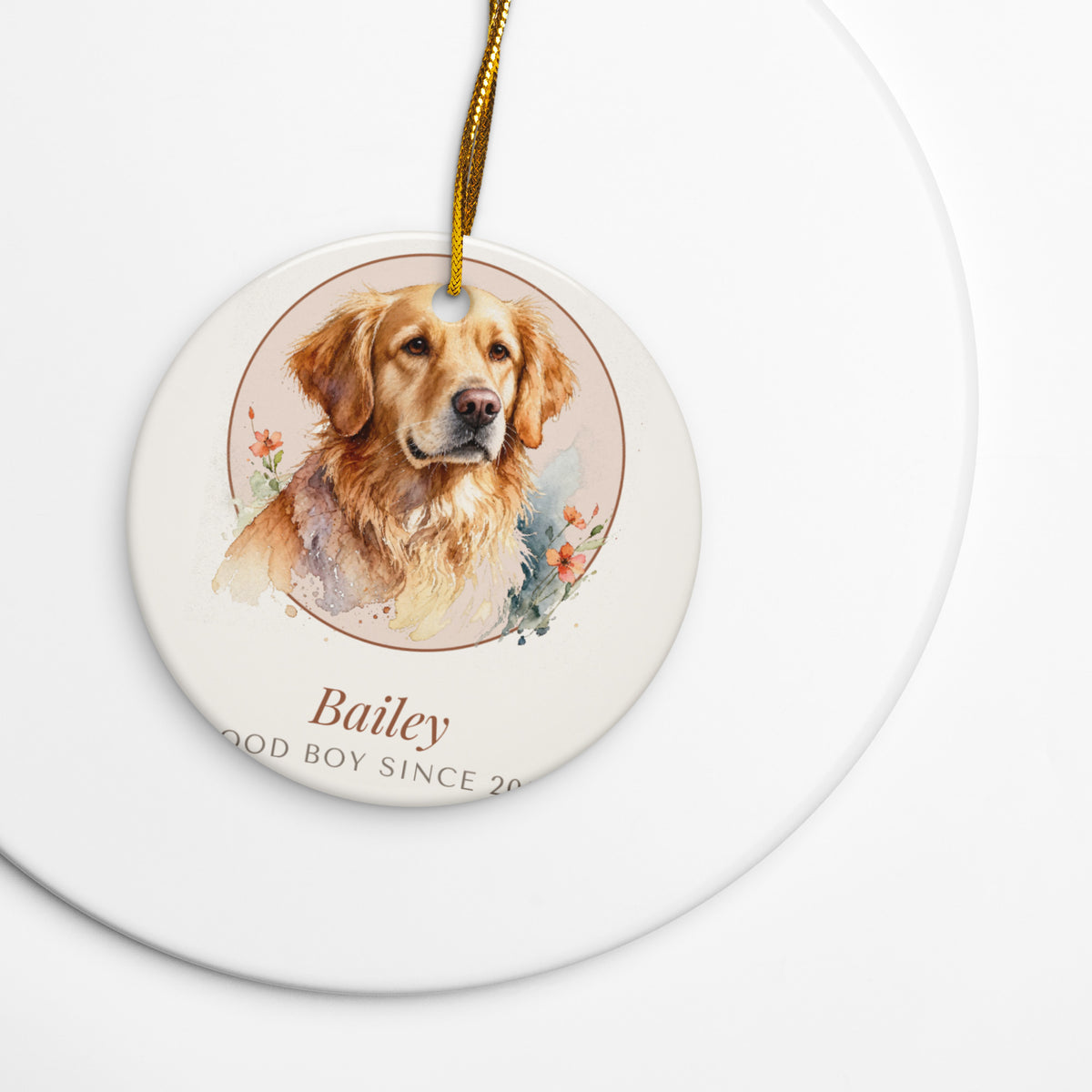 Watercolor Dog Portrait – lifestyle photo – Ceramic Ornament