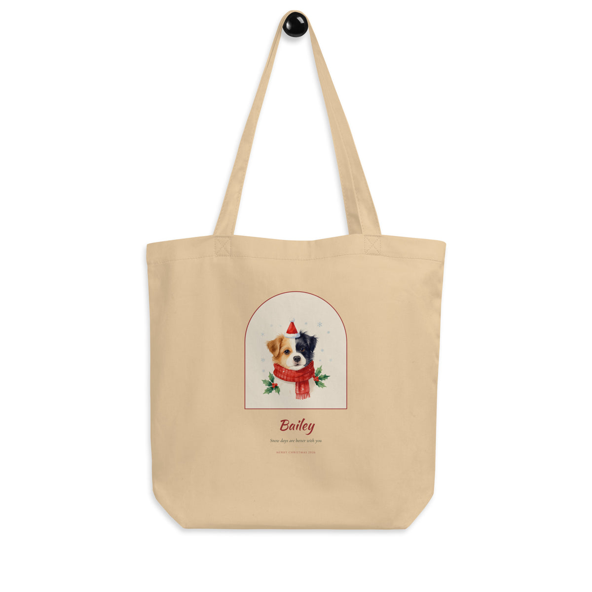 Christmas Dog Portrait – Christmas Pet Portrait Tote Bag - Custom Christmas Dog Portrait from Photo - Front – Tote Bag
