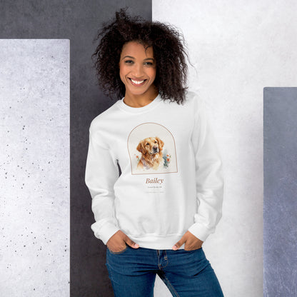 Watercolor Pet Memorial Portrait – lifestyle photo – Crewneck Sweatshirt