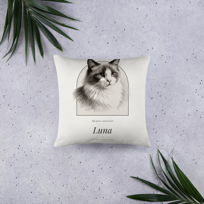 Pencil Sketch Cat Portrait Gift for Mom – front view – Throw Pillow