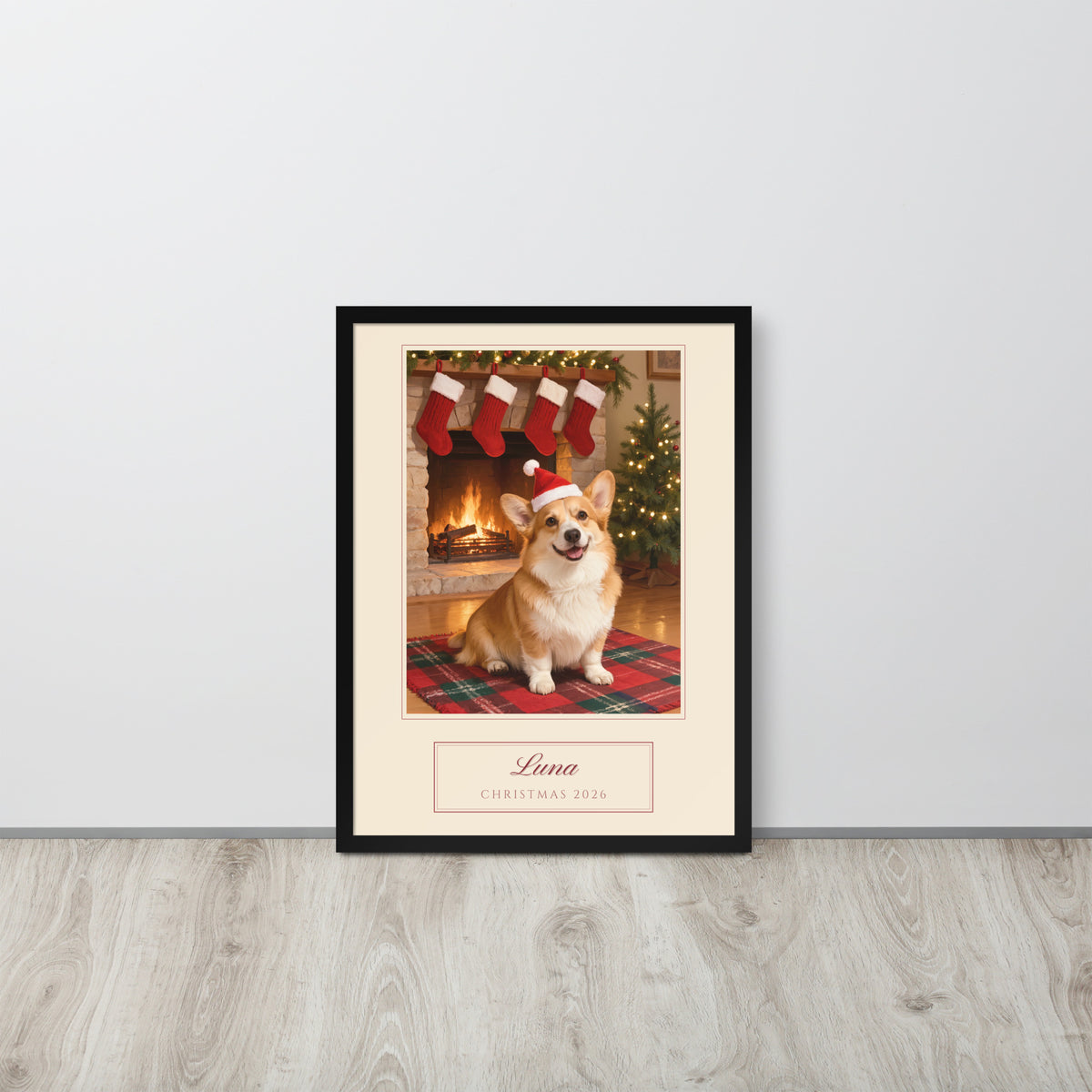 christmas pet portrait – lifestyle photo – Enhanced Matte Paper Framed Poster
