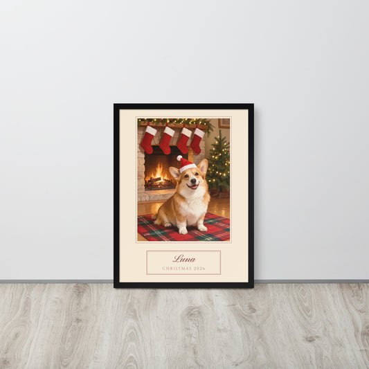 christmas pet portrait – lifestyle photo – Enhanced Matte Paper Framed Poster