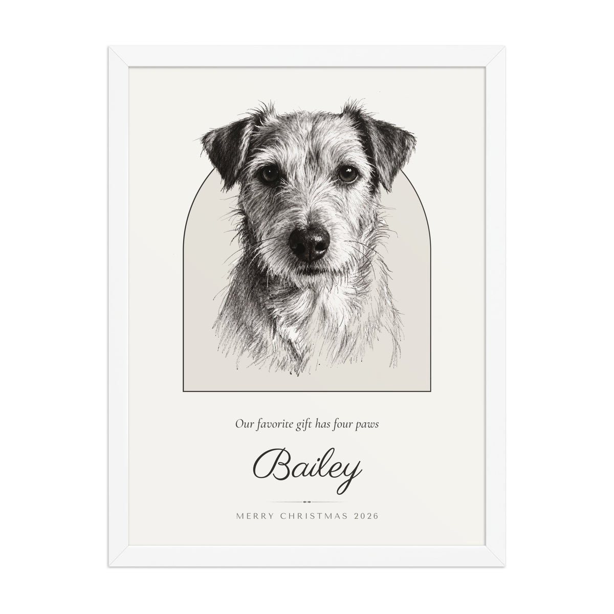 Pencil Sketch Pet Christmas Gift – front view – Framed Print
