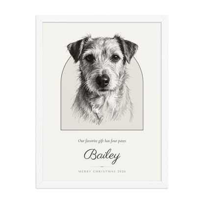 Pencil Sketch Pet Christmas Gift – front view – Framed Print