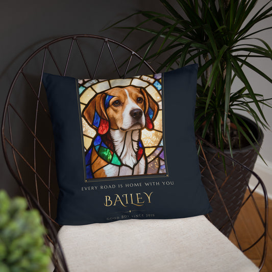 Stained Glass Dog Portrait – product photo, front lifestyle 4 – Throw Pillow