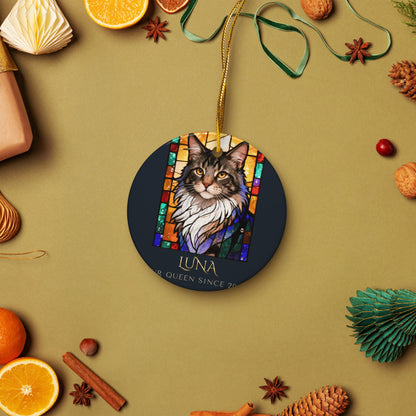 Stained Glass Cat Portrait – lifestyle photo – Ceramic Ornament