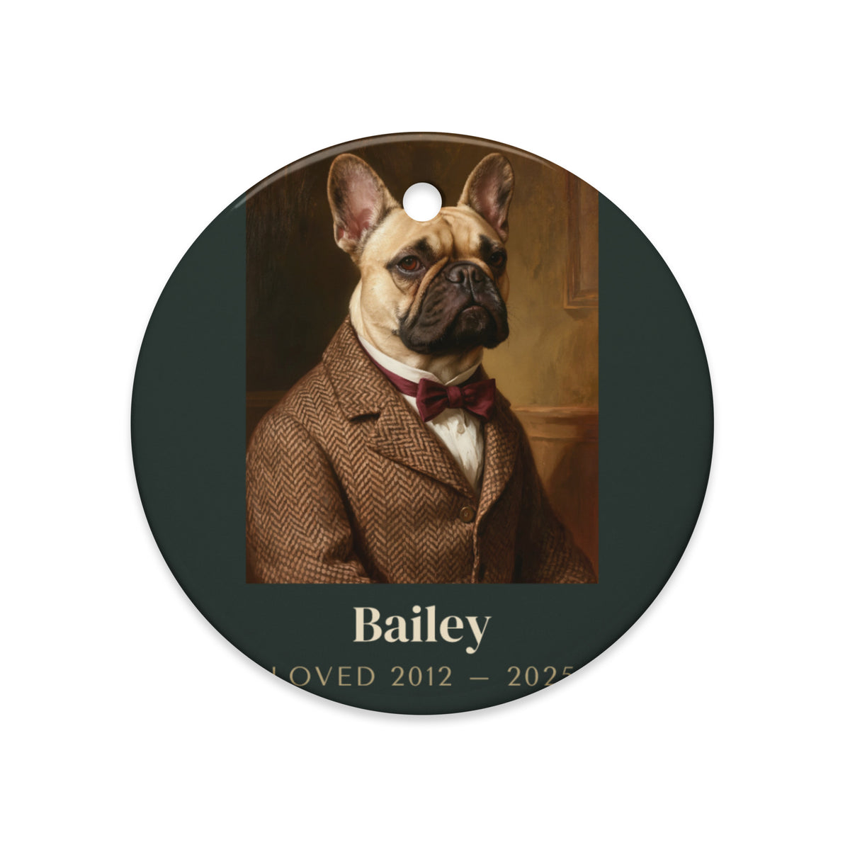 Gentleman Pet Memorial Portrait – lifestyle photo – Ceramic Ornament