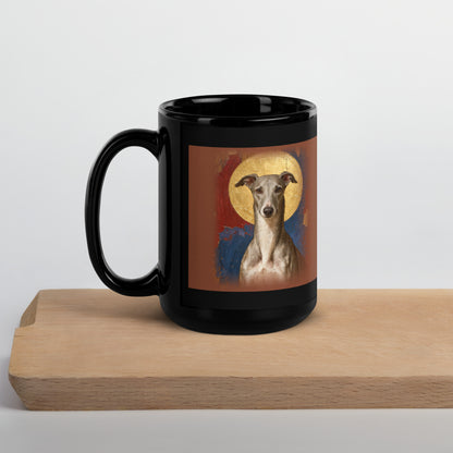 pet memorial portrait – lifestyle photo, handle on left – Gold-Leaf Icon Mug