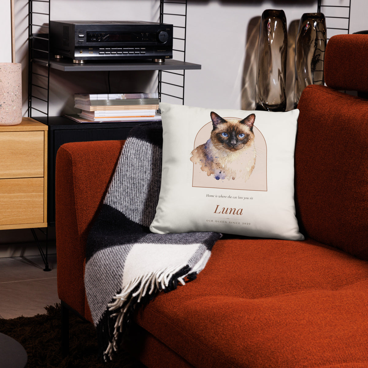 Watercolor Cat Portrait – lifestyle photo – Throw Pillow