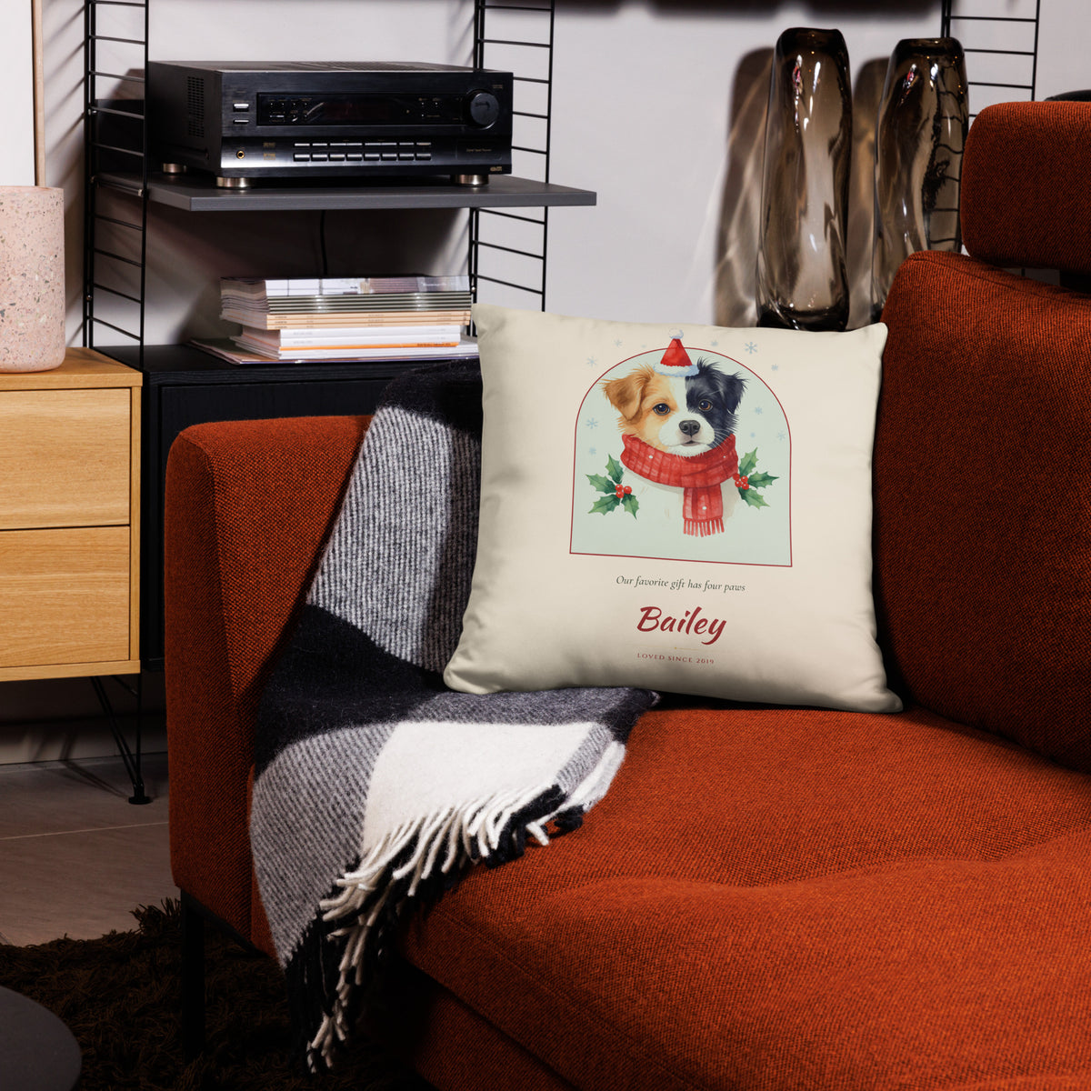 Christmas Dog Portrait Gift for Mom – lifestyle photo – Throw Pillow