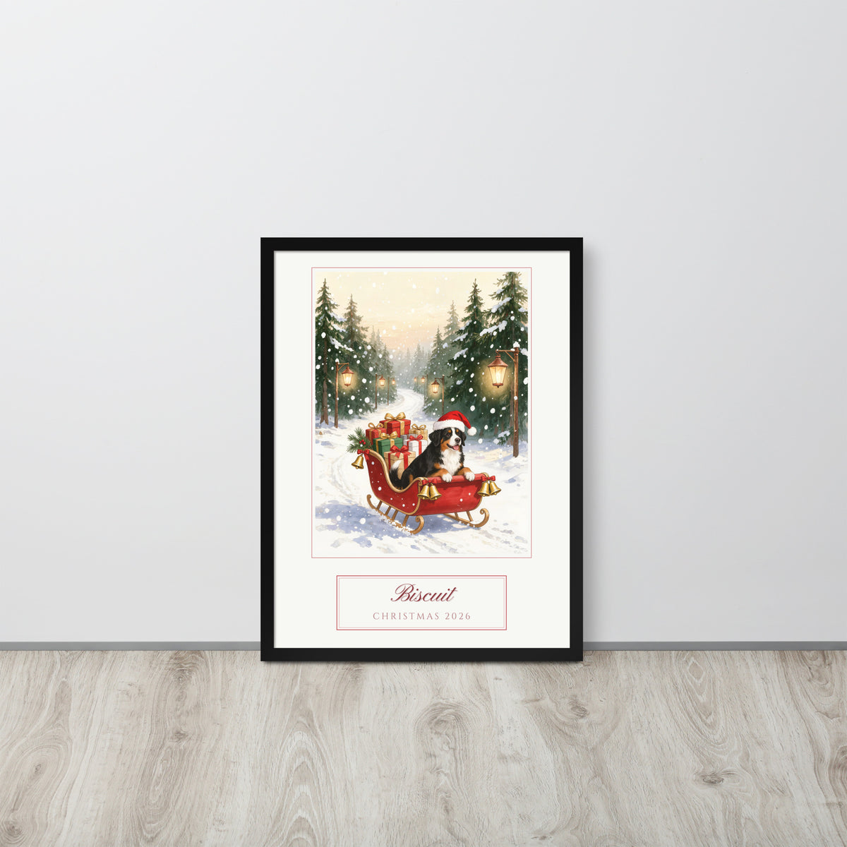 christmas pet portrait – lifestyle photo – Enhanced Matte Paper Framed Poster
