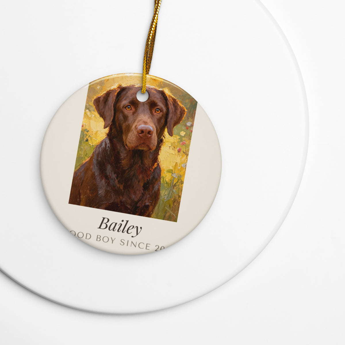 Oil Painting Dog Portrait – lifestyle photo – Ceramic Ornament