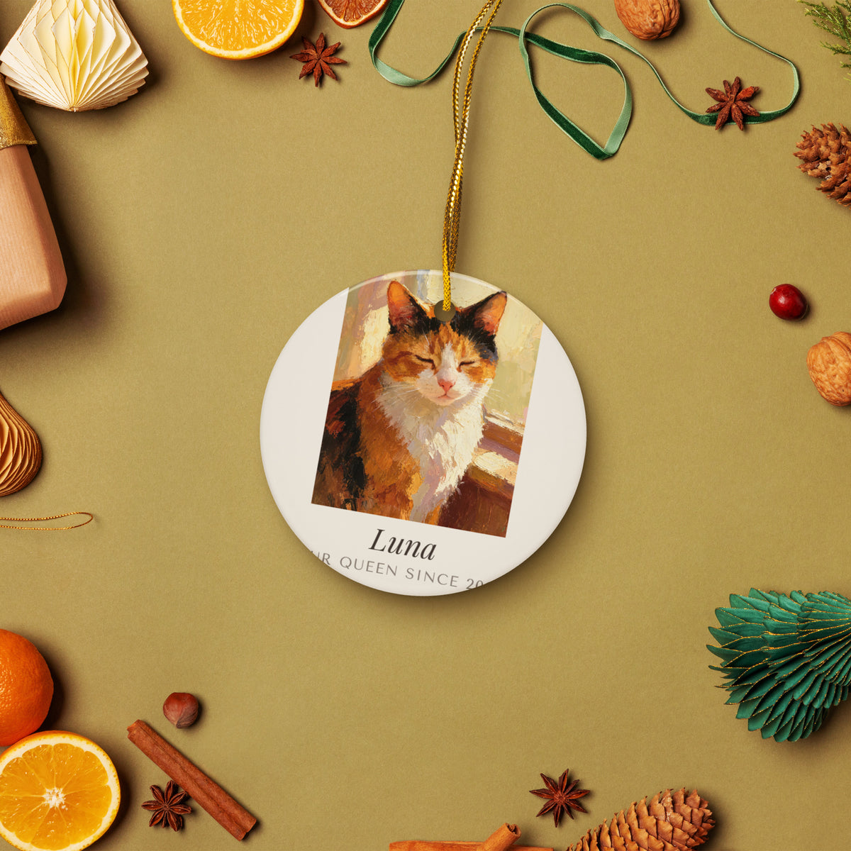 Oil Painting Cat Portrait – lifestyle photo – Ceramic Ornament