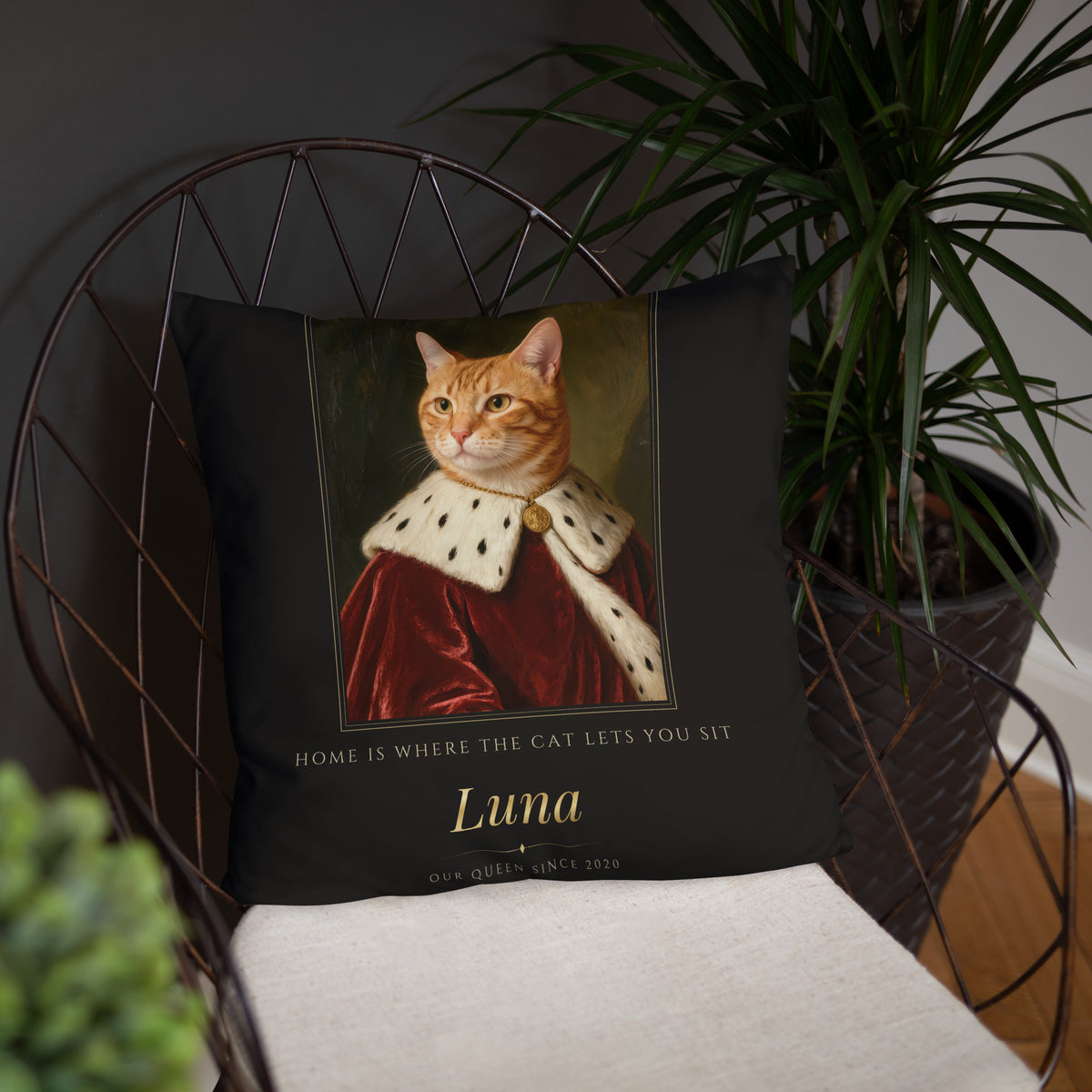 Royal Cat Portrait – product photo, front lifestyle 4 – Throw Pillow