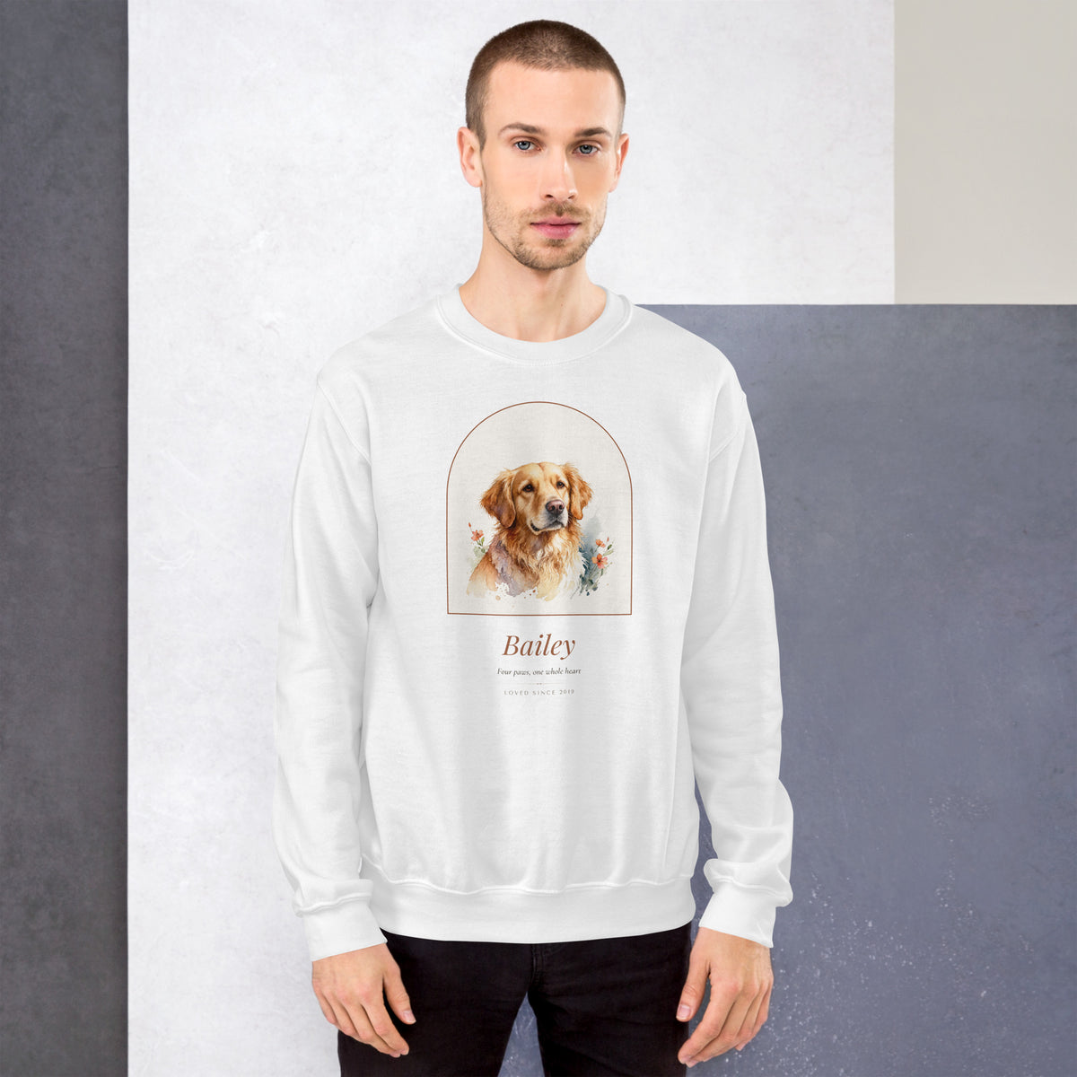 Watercolor Dog Portrait Gift for Mom – lifestyle photo – Crewneck Sweatshirt