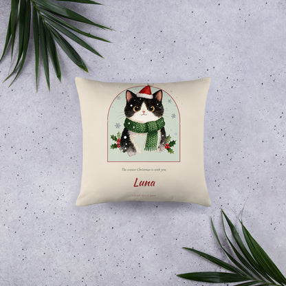 Christmas Cat Portrait Gift for Mom – front view – Throw Pillow