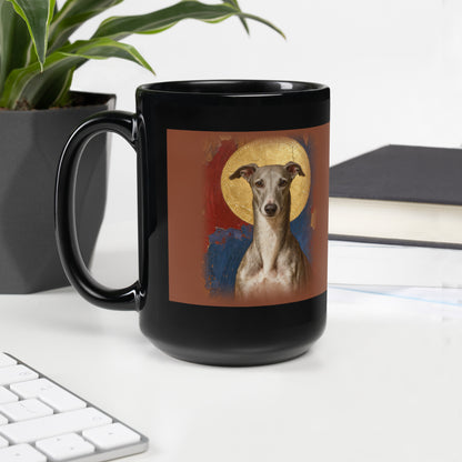 pet memorial portrait – product photo, handle on left – Gold-Leaf Icon Mug
