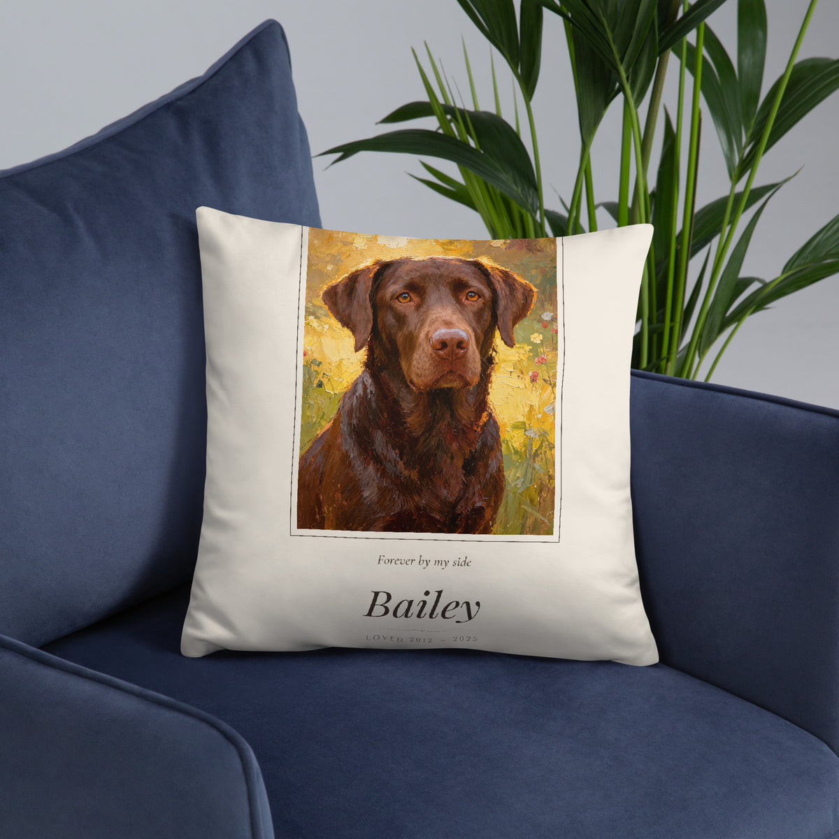 Oil Painting Pet Memorial Portrait – lifestyle photo, front lifestyle 6 – Throw Pillow