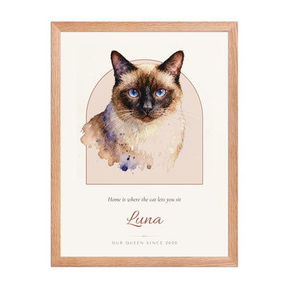 Watercolor Cat Portrait – front view – Framed Print