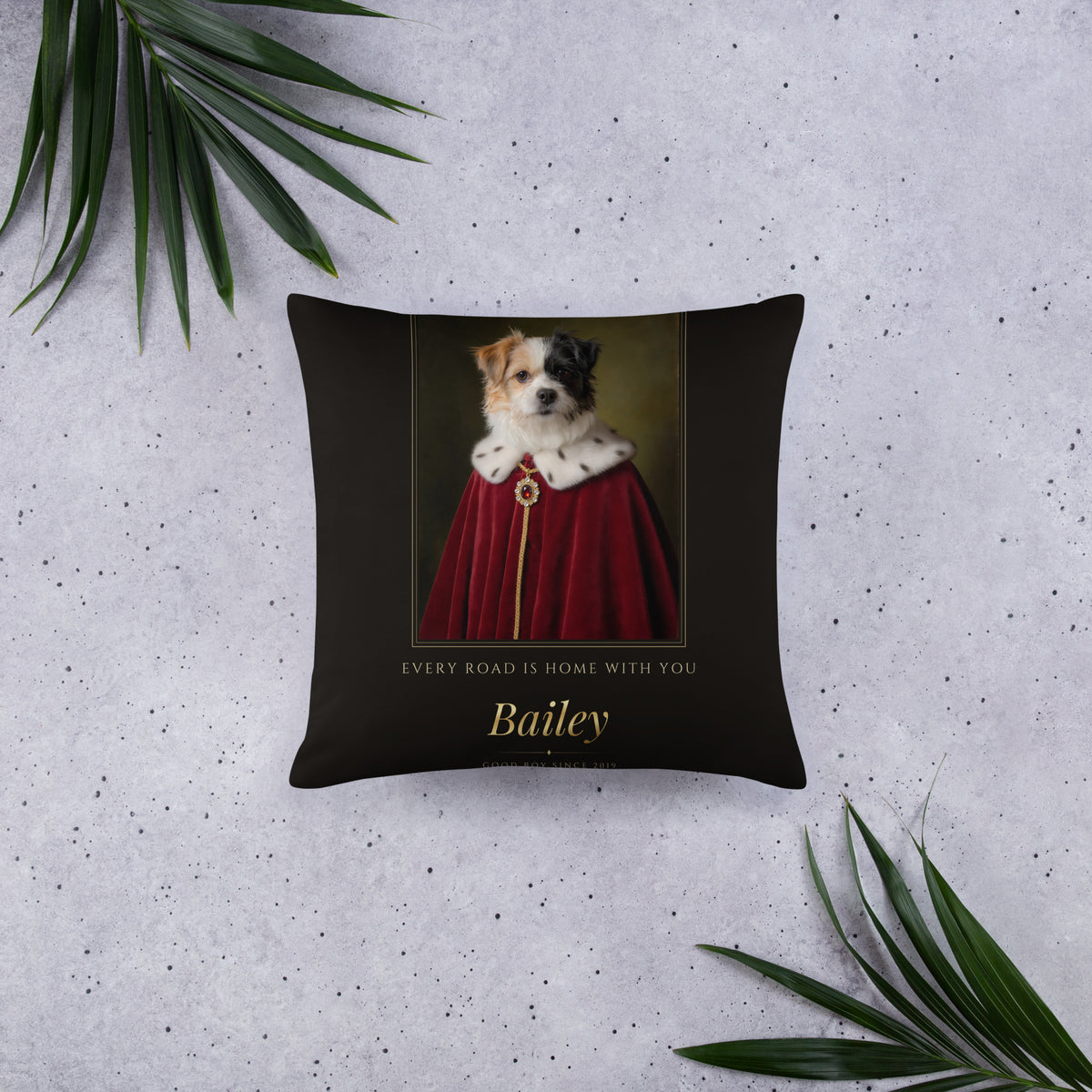 Royal Dog Portrait – Royal Pet Portrait Pillow - Custom Royal Dog Portrait from Photo - Front – Throw Pillow