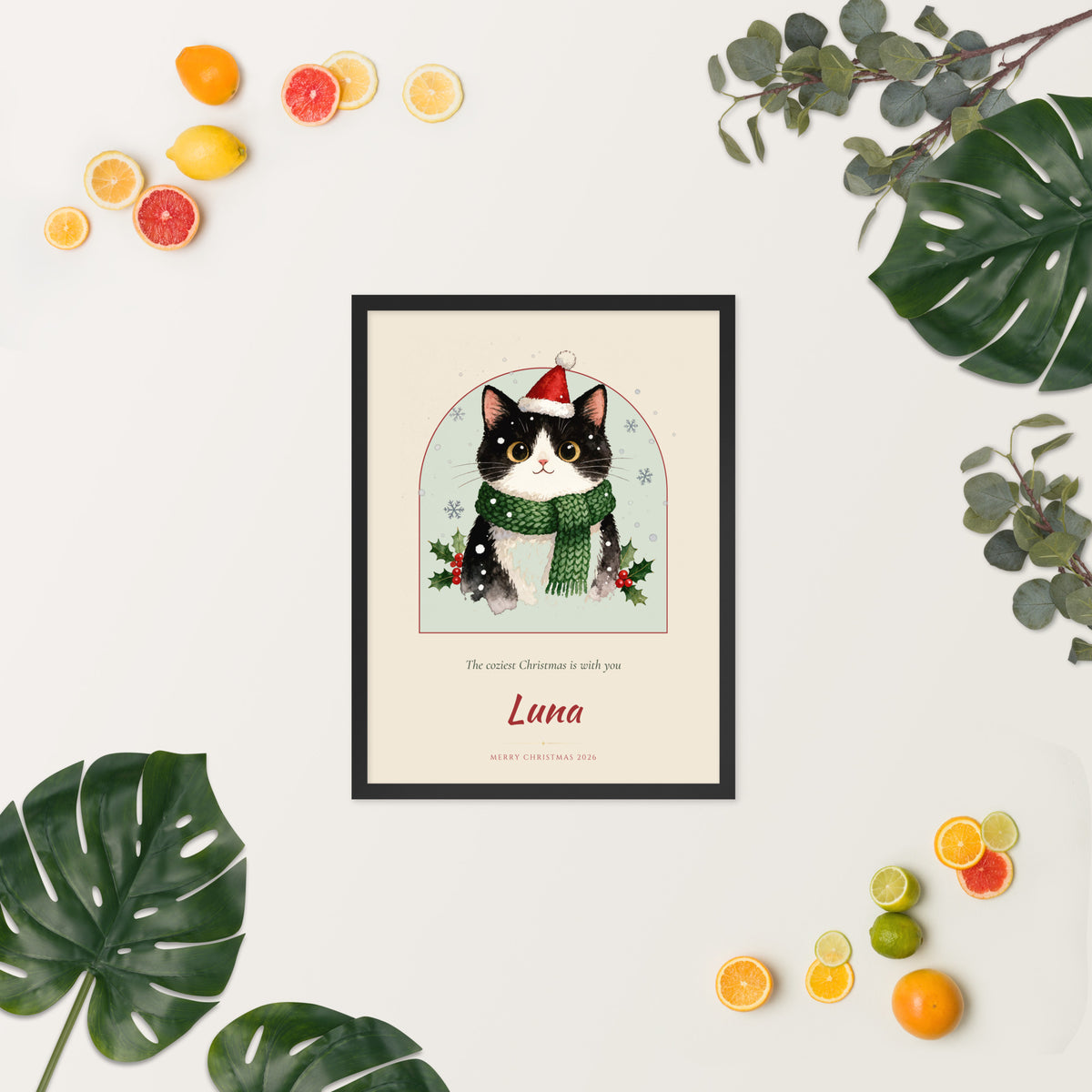 Christmas Cat Portrait – lifestyle photo, spring/summer – Framed Print