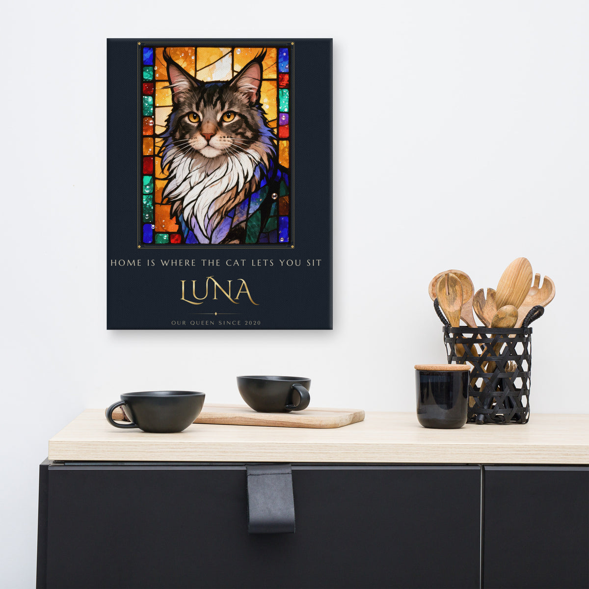 Stained Glass Cat Portrait – lifestyle photo – Canvas Print