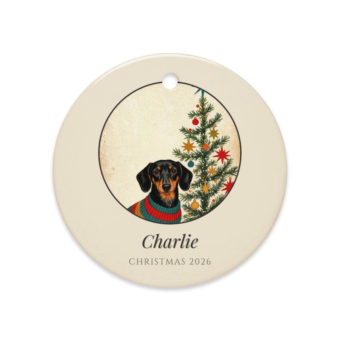 christmas pet portrait – lifestyle photo – 1950s Christmas Card Ornament